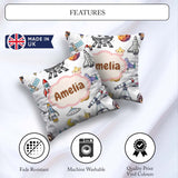 Custom Name Astronaut Rockets Satellites UFO Seamless Background Square Filled Cushion Throw Pillow Sofa Bed Home Decor Zip Washable UK Made