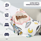 Astronaut Rockets Satellites UFO Space Seamless Light Background  Personalised Custom Name Super Soft Fleece Blanket Bed Sofa Throw