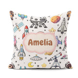 Custom Name Astronaut Rockets Satellites UFO Seamless Background Square Filled Cushion Throw Pillow Sofa Bed Home Decor Zip Washable UK Made