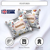 Custom Name Astronaut Rockets Satellites UFO Seamless Background Square Filled Cushion Throw Pillow Sofa Bed Home Decor Zip Washable UK Made