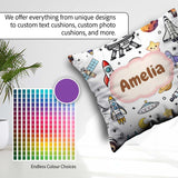 Custom Name Astronaut Rockets Satellites UFO Seamless Background Square Filled Cushion Throw Pillow Sofa Bed Home Decor Zip Washable UK Made