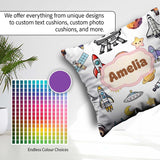 Custom Name Astronaut Rockets Satellites UFO Seamless Background Square Filled Cushion Throw Pillow Sofa Bed Home Decor Zip Washable UK Made
