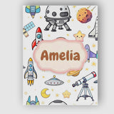 Personalised Name Astronaut Rockets Satellites UFO Space Seamless Stylish Home Interior Canvas Wall Art Print Decor Picture Ready to Hang