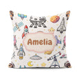 Custom Name Astronaut Rockets Satellites UFO Seamless Background Square Filled Cushion Throw Pillow Sofa Bed Home Decor Zip Washable UK Made