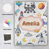 Personalised Name Astronaut Rockets Satellites UFO Space Seamless Stylish Home Interior Canvas Wall Art Print Decor Picture Ready to Hang