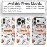 Space Dog Bear Astronaut Rockets Planets Seamless Custom Name Protective Phone Case Mobile Cover Durable Everyday Smartphone Shock Resistant