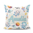 Custom Name Space Bunny Astronaut Rockets Planets Seamless White Square Filled Cushion Throw Pillow Sofa Bed Home Decor Zip Washable UK Made