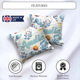 Custom Name Space Bunny Astronaut Rockets Planets Seamless White Square Filled Cushion Throw Pillow Sofa Bed Home Decor Zip Washable UK Made