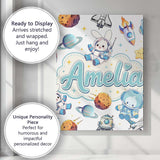 Personalised Name Space Bunny Cat Astronaut Custom  Bespoke Interior Contemporary Canvas Wall Art Print Decor Picture Ready to Hang
