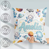 Custom Name Space Bunny Astronaut Rockets Planets Seamless White Square Filled Cushion Throw Pillow Sofa Bed Home Decor Zip Washable UK Made