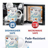 Personalized Custom Name Space Bunny Cat Astronaut Rockets Planets Seamless White Background 11oz Ceramic Coffee Tea Mug White Large Handle