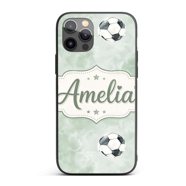 Watercolor Soccer Balls on Soft Green Background Custom Name Protective Phone Case Mobile Cover Durable Everyday Smartphone Shock Resistant