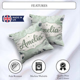 Custom Name Watercolor Soccer Balls on Green Background Seamless Square Filled Cushion Throw Pillow Sofa Bed Home Decor Zip Washable UK Made