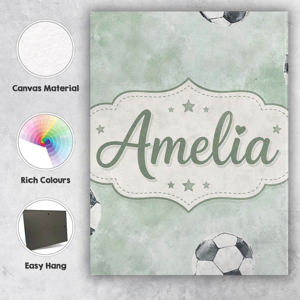 Personalised Name Watercolor Soccer Balls Custom  Unique Gift Idea Elegant Feature Canvas Wall Art Print Decor Picture Ready to Hang