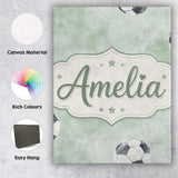 Personalised Name Watercolor Soccer Balls Custom  Unique Gift Idea Elegant Feature Canvas Wall Art Print Decor Picture Ready to Hang