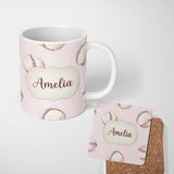 Personalized Custom Name Watercolor Baseball Balls on Soft Beige Background Seamless Pattern 11oz Ceramic Coffee Tea Mug White Large Handle