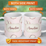 Personalized Custom Name Watercolor Baseball Balls on Soft Beige Background Seamless Pattern 11oz Ceramic Coffee Tea Mug White Large Handle