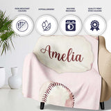 Watercolor Baseball Balls on Soft Beige Background Seamless Pattern  Personalised Custom Name Super Soft Fleece Blanket Bed Sofa Throw