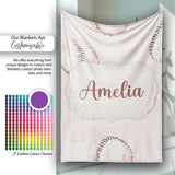 Watercolor Baseball Balls on Soft Beige Background Seamless Pattern  Personalised Custom Name Super Soft Fleece Blanket Bed Sofa Throw