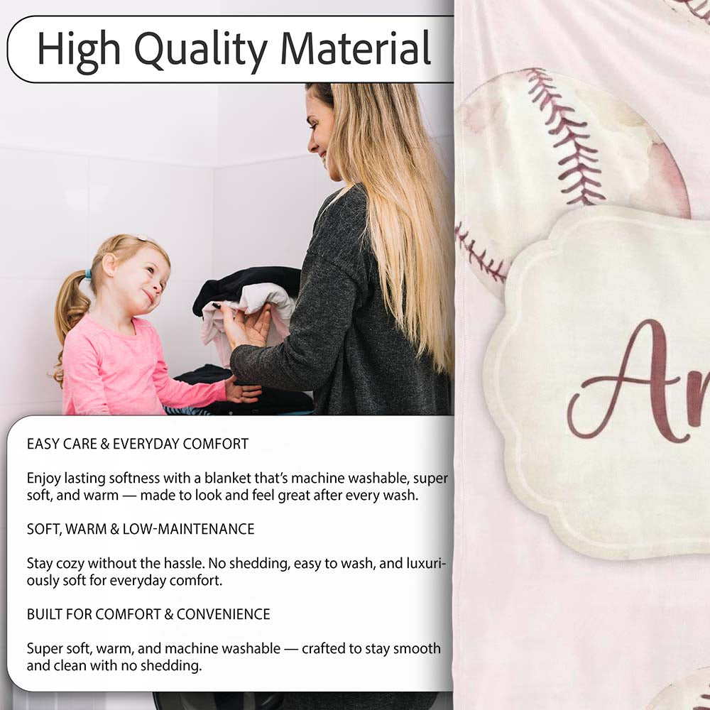 Watercolor Baseball Balls on Soft Beige Background Seamless Pattern  Personalised Custom Name Super Soft Fleece Blanket Bed Sofa Throw