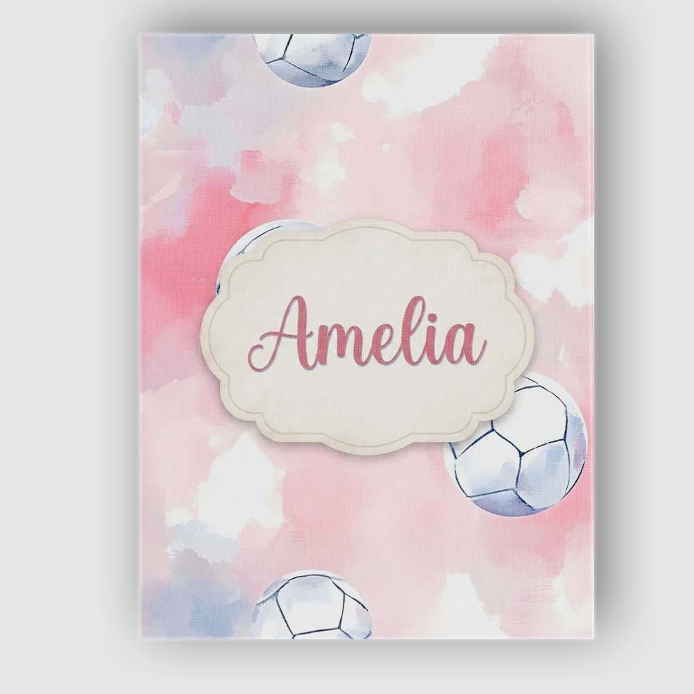 Personalised Name Watercolor Soccer Balls Custom  Unique Gift Idea Elegant Feature Canvas Wall Art Print Decor Picture Ready to Hang