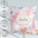 Custom Name Watercolor Soccer Balls Soft Pink Background Pattern Square Filled Cushion Throw Pillow Sofa Bed Home Decor Zip Washable UK Made