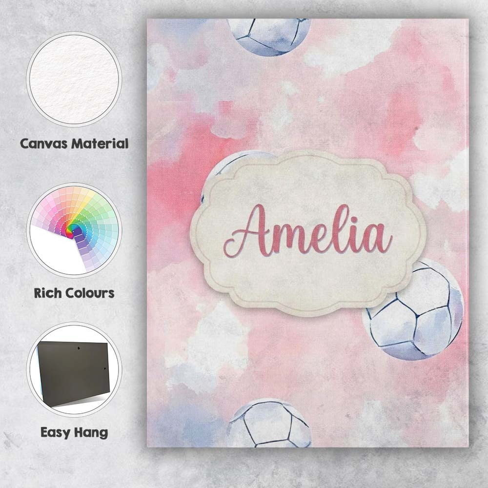 Personalised Name Watercolor Soccer Balls Custom  Unique Gift Idea Elegant Feature Canvas Wall Art Print Decor Picture Ready to Hang