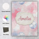 Personalised Name Watercolor Soccer Balls Custom  Unique Gift Idea Elegant Feature Canvas Wall Art Print Decor Picture Ready to Hang
