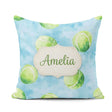 Custom Name Watercolor Tennis Balls Soft Blue Background Pattern Square Filled Cushion Throw Pillow Sofa Bed Home Decor Zip Washable UK Made