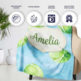 Watercolor Tennis Balls on Soft Blue Background Seamless Pattern  Personalised Custom Name Super Soft Fleece Blanket Bed Sofa Throw