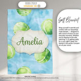 Watercolor Tennis Balls on Soft Blue Background Seamless Pattern  Personalised Custom Name Super Soft Fleece Blanket Bed Sofa Throw