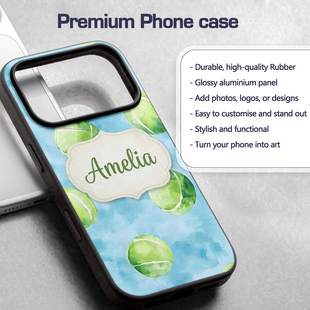 Watercolor Tennis Balls on Soft Blue Background Custom Name Protective Phone Case Mobile Cover Durable Everyday Smartphone Shock Resistant