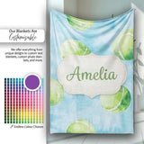 Watercolor Tennis Balls on Soft Blue Background Seamless Pattern  Personalised Custom Name Super Soft Fleece Blanket Bed Sofa Throw