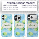 Watercolor Tennis Balls on Soft Blue Background Custom Name Protective Phone Case Mobile Cover Durable Everyday Smartphone Shock Resistant