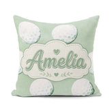 Custom Name Watercolor Golf Balls on Soft Green Seamless Pattern Square Filled Cushion Throw Pillow Sofa Bed Home Decor Zip Washable UK Made