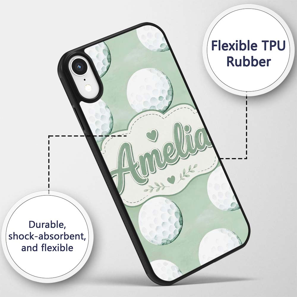 Watercolor Golf Balls on Soft Green Background Custom Name Protective Phone Case Mobile Cover Durable Everyday Smartphone Shock Resistant