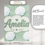 Watercolor Golf Balls on Soft Green Background Seamless Pattern  Personalised Custom Name Super Soft Fleece Blanket Bed Sofa Throw