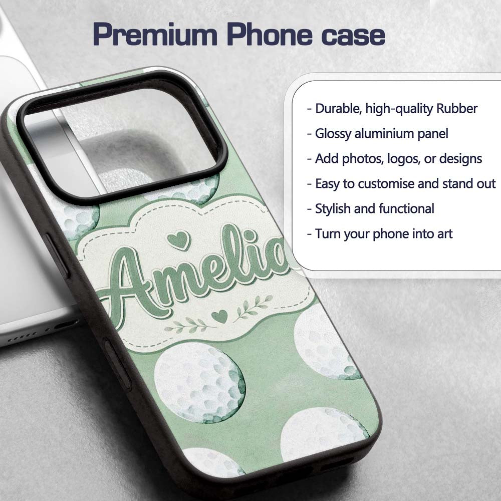 Watercolor Golf Balls on Soft Green Background Custom Name Protective Phone Case Mobile Cover Durable Everyday Smartphone Shock Resistant