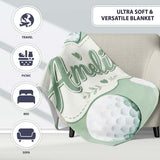 Watercolor Golf Balls on Soft Green Background Seamless Pattern  Personalised Custom Name Super Soft Fleece Blanket Bed Sofa Throw