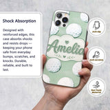 Watercolor Golf Balls on Soft Green Background Custom Name Protective Phone Case Mobile Cover Durable Everyday Smartphone Shock Resistant