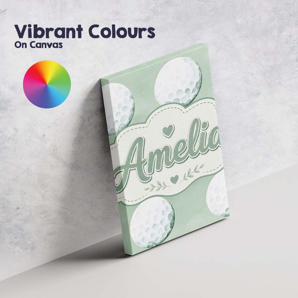 Personalised Name Watercolor Golf Balls on Custom  Unique Gift Idea Elegant Feature Canvas Wall Art Print Decor Picture Ready to Hang