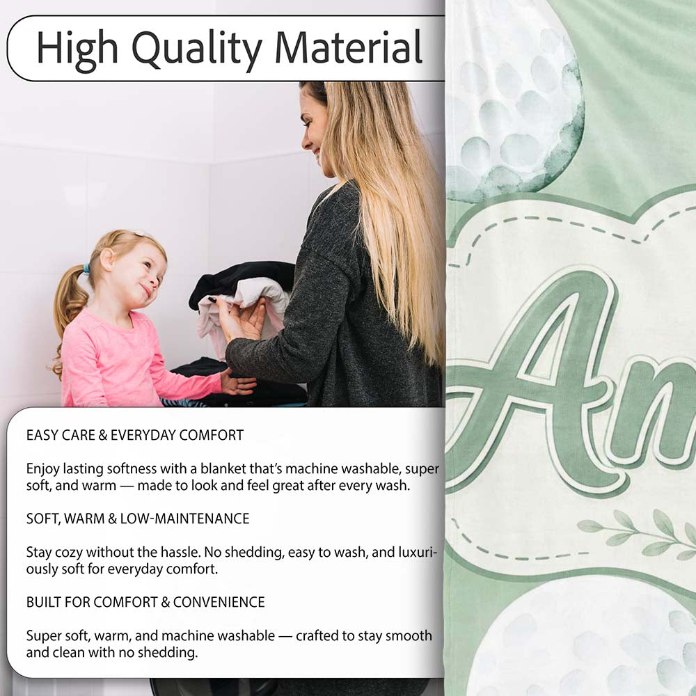 Watercolor Golf Balls on Soft Green Background Seamless Pattern  Personalised Custom Name Super Soft Fleece Blanket Bed Sofa Throw