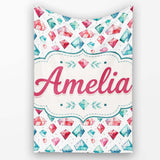 Watercolor Gem Crystal Seamless Pattern on White Cute Unique Gift  Personalised Custom Name Super Soft Fleece Blanket Bed Sofa Throw