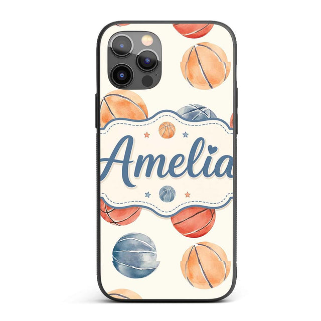 Watercolor Basketball Balls on Neutral Background Custom Name Protective Phone Case Mobile Cover Durable Everyday Smartphone Shock Resistant