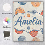 Personalised Name Watercolor Basketball Custom  Modern Room Accent Elegant Feature Canvas Wall Art Print Decor Picture Ready to Hang