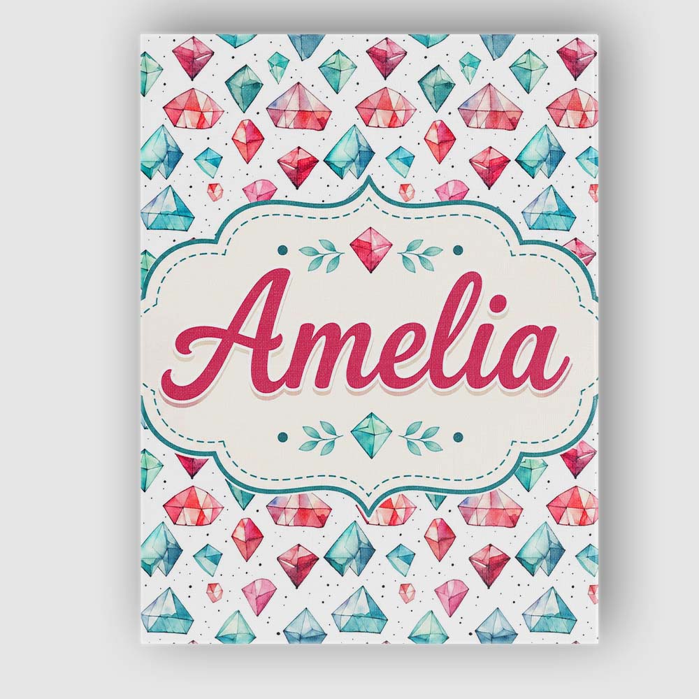Personalised Name Watercolor Gem Crystal Custom  Unique Gift Idea Elegant Feature Canvas Wall Art Print Decor Picture Ready to Hang
