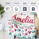 Watercolor Gem Crystal Seamless Pattern on White Cute Unique Gift  Personalised Custom Name Super Soft Fleece Blanket Bed Sofa Throw