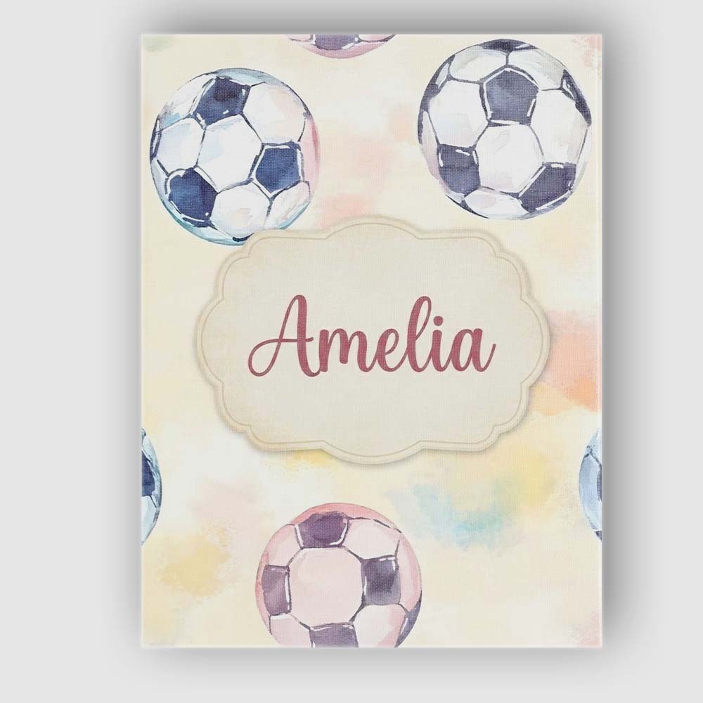 Personalised Name Watercolor Soccer Balls Custom  Unique Gift Idea Elegant Feature Canvas Wall Art Print Decor Picture Ready to Hang