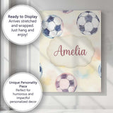 Personalised Name Watercolor Soccer Balls Custom  Unique Gift Idea Elegant Feature Canvas Wall Art Print Decor Picture Ready to Hang
