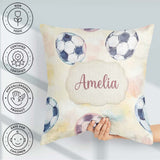 Custom Name Watercolor Soccer on Soft Pastel Background Seamless Square Filled Cushion Throw Pillow Sofa Bed Home Decor Zip Washable UK Made